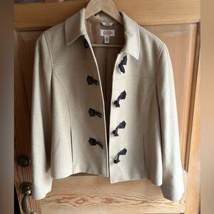 Premium 100% Camel Hair Talbots Beige Coat with Black Toggles